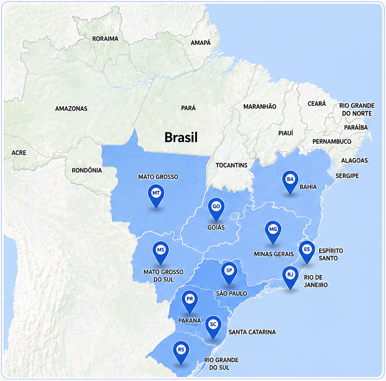 Mapa de atuação da Formagi Transportes